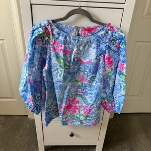 NWT Lilly Pulitzer Sample Barbara Cotton Top in Frenchie Blue Suns Out. Sz. S.